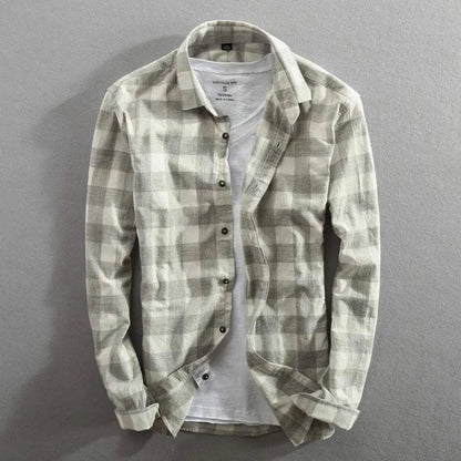 Vintage Plaid Long Sleeve Slim Fit Cotton Shirt