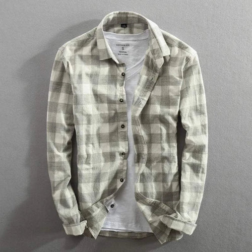 Vintage Plaid Long Sleeve Slim Fit Cotton Shirt