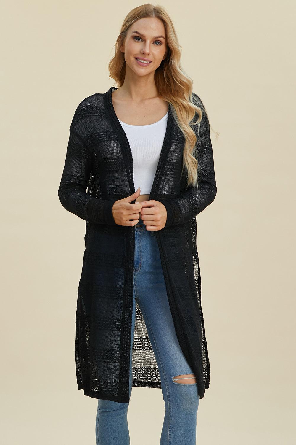 Full Size Open Front Longline Cardigan