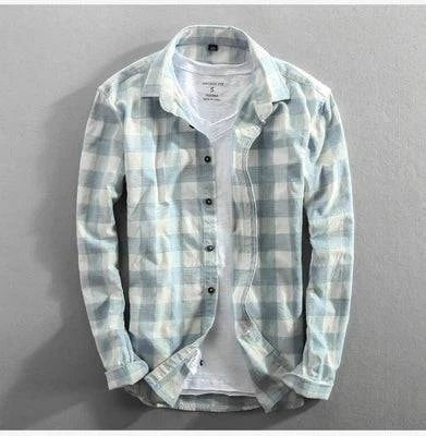 Vintage Plaid Long Sleeve Slim Fit Cotton Shirt