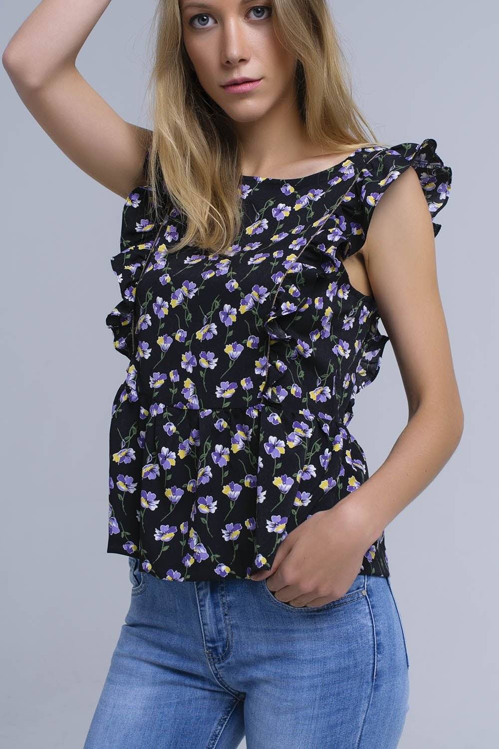 Black Crossed - Back Shirt with Ruffles – Flake - Free Style with a Feminine Touch - Flaykr