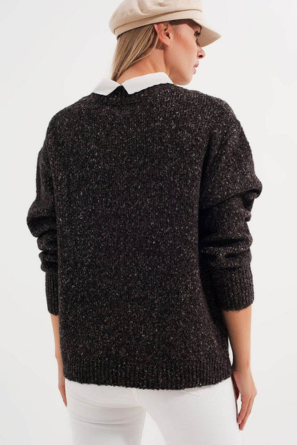 Black Sweater With Round Collar - Flaykr