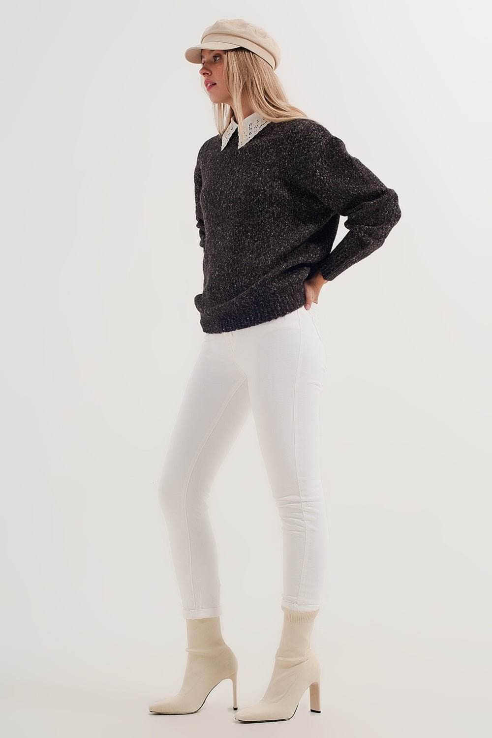 Black Sweater With Round Collar - Flaykr