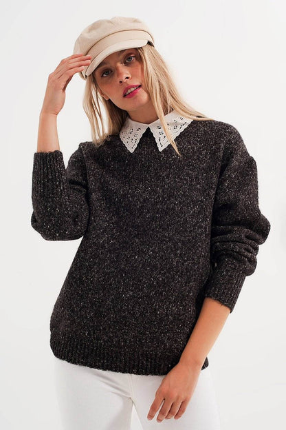 Black Sweater With Round Collar - Flaykr