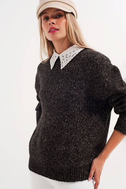 Black Sweater With Round Collar - Flaykr