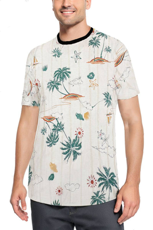 All Over Hawaiian Tropical Summer Print T-shirt