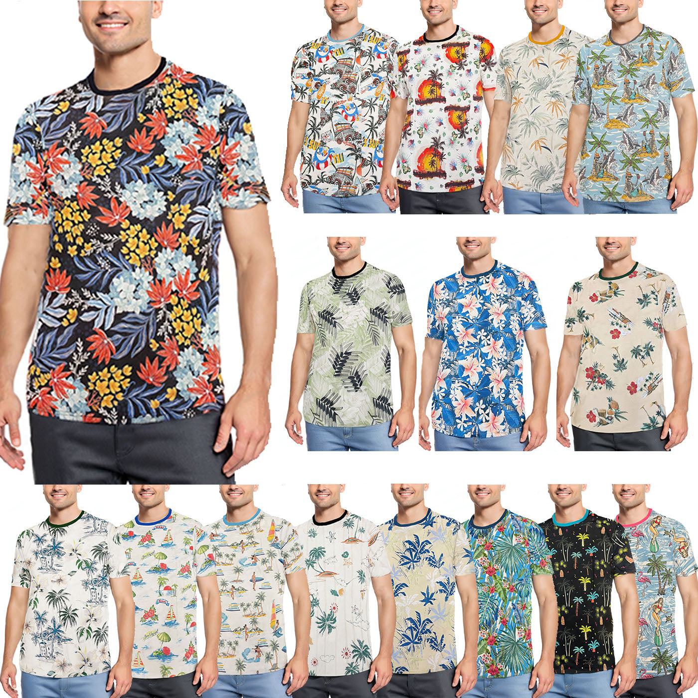 All Over Hawaiian Tropical Summer Print T-Shirt