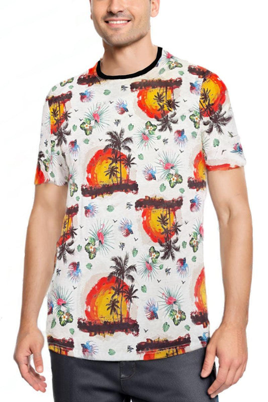 All Over Hawaiian Tropical Summer Print T-Shirt