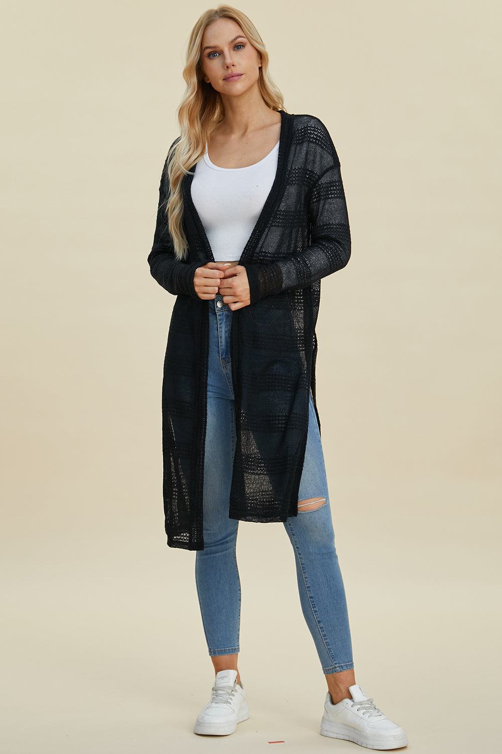 Full Size Open Front Longline Cardigan